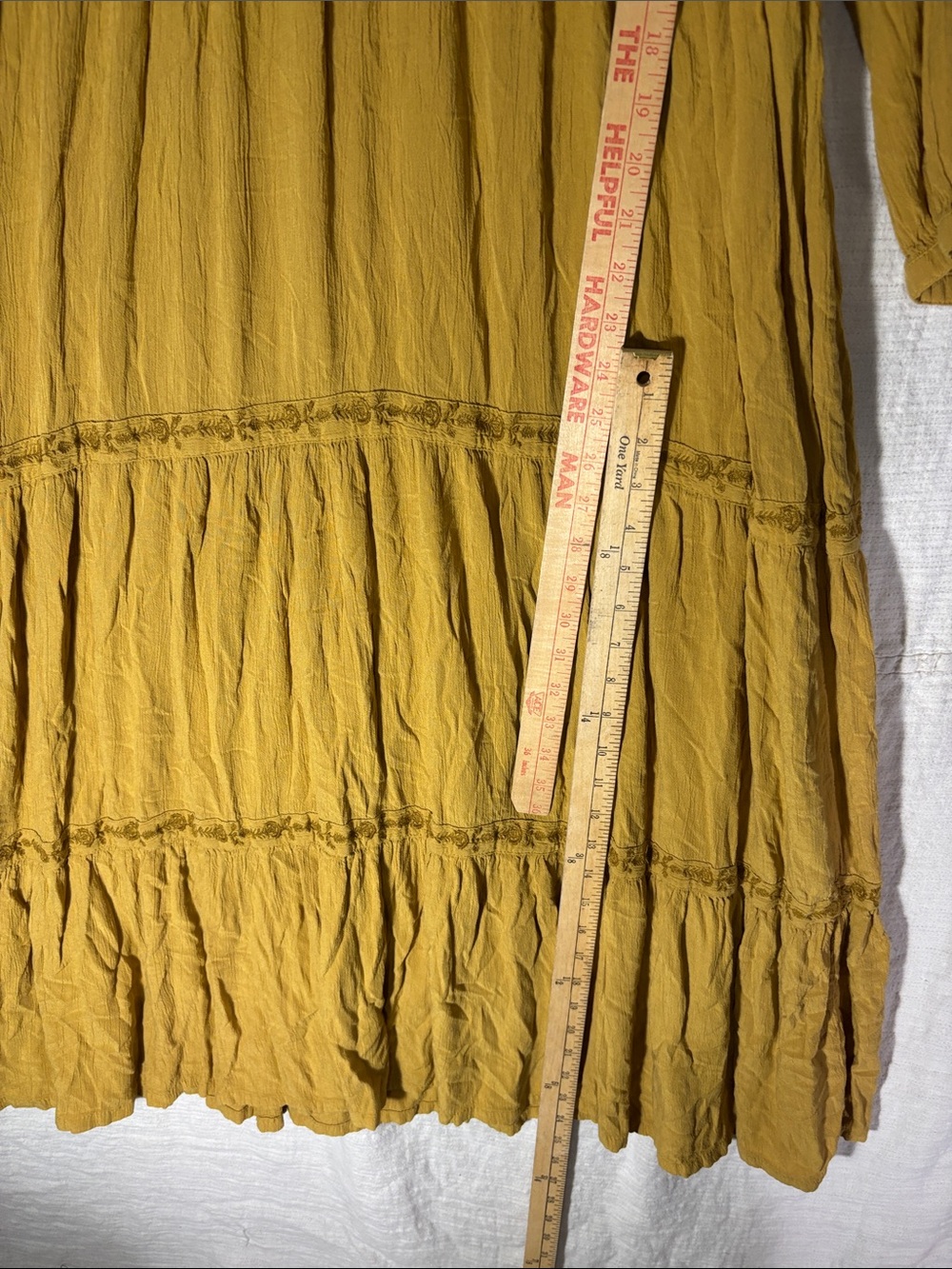 Old Navy Mustard Yellow Embroidered Tiered Maxi Dress Boho Peasant Fall L EUC - Picture 4 of 6